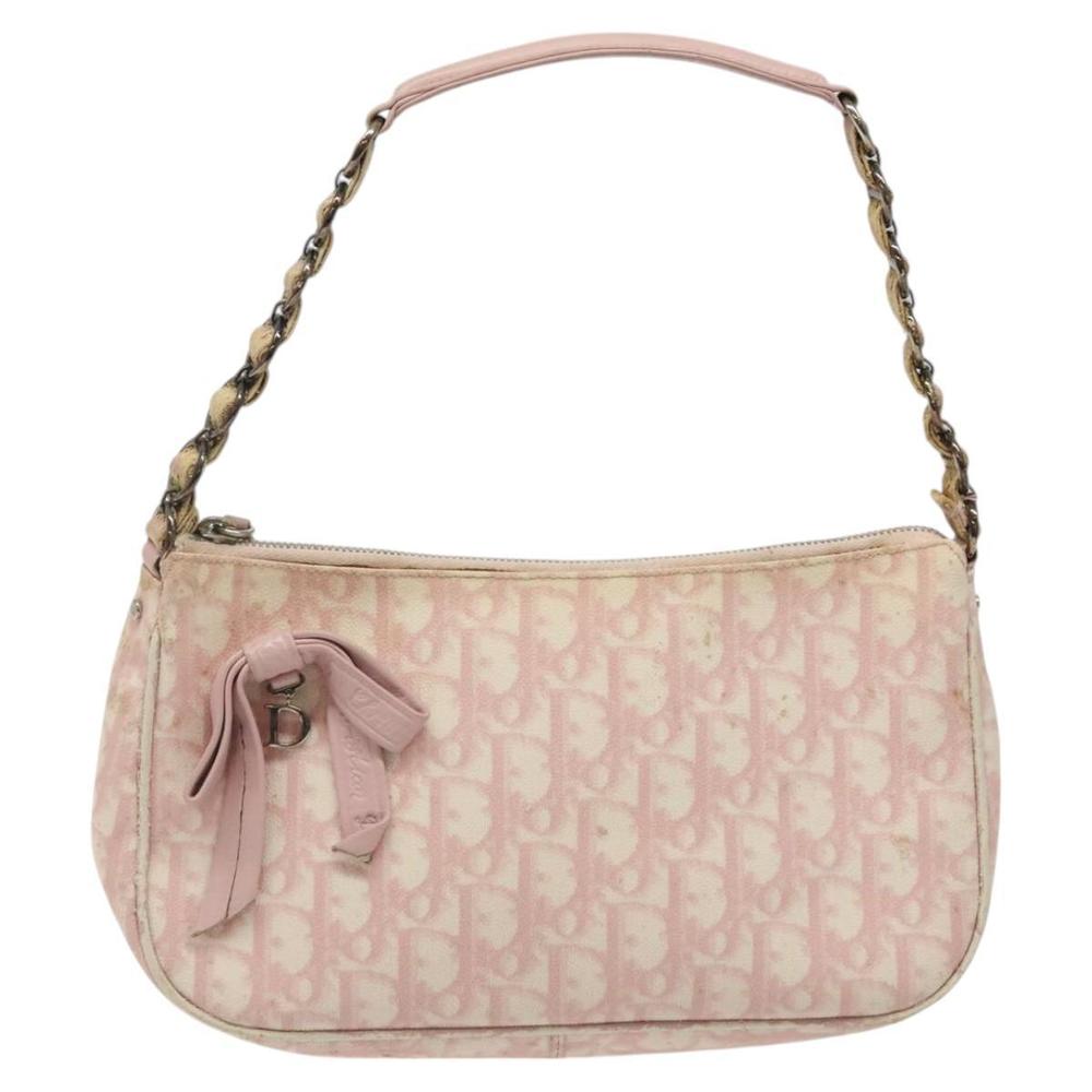 Christian Dior Trotter Canvas Romantic Chain Bag PVC Pink Silver Auth 124129 - Picture 13 of 16